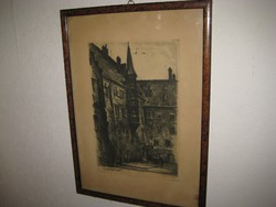 István Zádor: detail of the old court in Munich, / der alter hof in München / etching proof print
