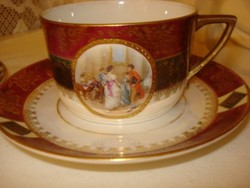 2 db nagyon szép bordó lüszteres porcelán báli jelenetes Altwien teás csésze 