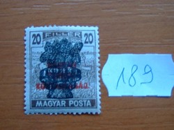 20 FILLÉR 1920 Búzakalász felülnyomat a Magyar Tanácsköztársaság Magyar Posta Arató 189#