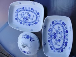 Meisseni kék-fehér hagyma mintás porcelán tálaló szett, hibátlan