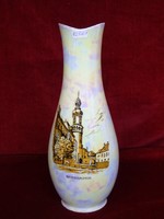 Hollóháza pearlescent porcelain vase, 31 cm high, with sopron image, rare. He has!