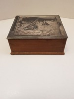 Signed WMF Silver-Top Sailboat Decoration Wooden Box, Memory Box