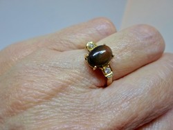 Gyönyörű antik fekete opál és gyémánt arany gyűrű