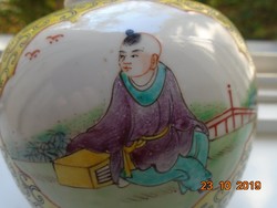 Kézzel festett két életképpel,Jingdezhen,kínai váza,lótusz virággal,kidomborodó zománcfestéssel