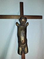 Miklos Melocco - Lamb of the God - bronze statuette, marked with a wooden cross