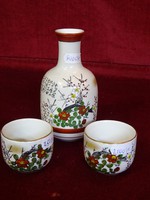 Japanese hand-painted sake set, pourer + two cups. He has!
