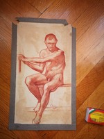 Csányi Lajos vörös ceruza rajz férfi akt