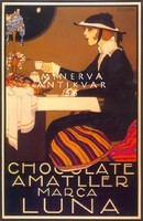 Chocolat Amatller Marca Luna spanyol csokoládé csoki kávé reklám 1914 szecessziós plakát reprint