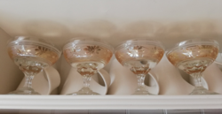 4 db metszett színezett antik talpas pezsgős pohár hibátlan állapotban