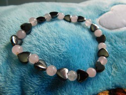 Heart shaped hematite, rose quartz bracelet