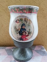 Karácsonyi üveg-fém talpas dekoráció