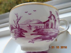 Höchst, purpur with unique hand-painted landscapes and coffee cup coasters