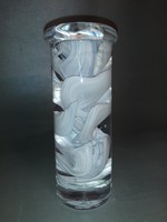 Kosta Boda üveg gyertyatartó vagy szál váza jelzett 15 cm magas vastag falú kézműves