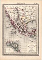 Mexikó térkép 1861, olasz, eredeti, atlasz, Közép - Amerika, Guatemala, Mexikói öböl, XIX. század