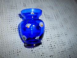 Parádi üveg ibolya  váza-kézzel festett margaréta minta 
