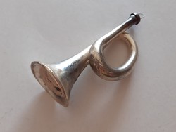 Régi üveg karácsonyfadísz hangszer ezüst trombita üvegdísz 