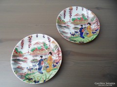 2db régi kézzel festett japán kert jelenetes porcelán kistányér