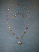 Tenyésztett gyöngy angyalkás nyakék -extra egyedi szett , Vintage, Schabby stílus