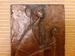 Régi vallási kegytárgy 1988 fém plakett Mária Jézus