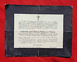1918 Budapest, hédervári gróf Khuen-Héderváry Károly gyászjelentés