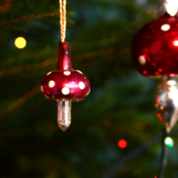 Régi üveg karácsonyfadísz - mini gomba karácsonyfa dísz - retro karácsonyi miniatűr gombás