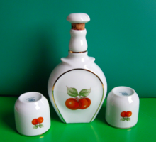 Hollóházi porcelán - sárgabarackos -170 ml-es butella -  2 db pohárral  