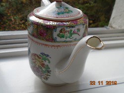 Hand painted gold enamel bird of paradise with chrysanthemum patterns, hand marked Chinese teapot