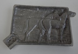 Old aluminum plastic ashtray depicting horses