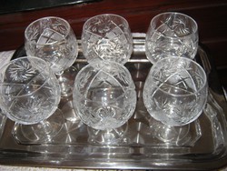 6 db kristály konyakos pohár retro