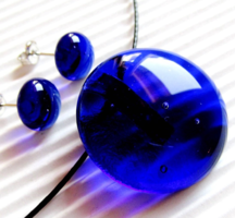 Handmade new ink blue glass jewelry set - necklace + earrings