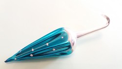 Régi üveg karácsonyfadísz vintage kék pöttyös esernyő üvegdísz 12 cm _Akiko felhasználónak!