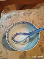 Kínai tányér porcelán kanállal 