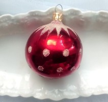 Üveg karácsonyfa dísz piros  pöttyös gömb 7cm 