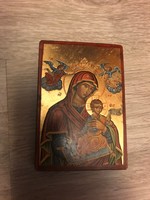 Nagyon szép ikon Mária Kis Jézussal dúsan aranyozva certifikat a hátulján 