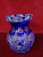 Lead crystal cobalt blue hand polished vase, 17 cm high. He has!