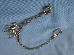 Antik ezüst vagy ezüst hatású zsebóra lánc kivéve a ló medált, 27 cm hosszú