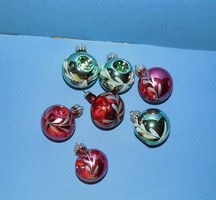 Régi üveg karácsonyfadísz ablakos vagy behúzott gömb csomag 7 db (1)