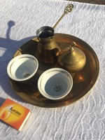Réz Szarajevó relikvia - kommunista csillag kávés készlet - csésze - kiöntő - cukortartó szett tálca