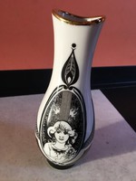 Hollóházi gyönyörű porcelán dobozában - Jurcsák 506 Váza 20 cm - 1863 Érosz - Fekete - fehér