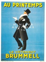 Férfi úri divat hirdetés, frakk, cilinder, Leonetto Cappiello. Vintage/antik plakát reprint