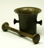 Old antique bronze mortar, apothecary mortar