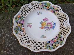 Old Herend plate 1906, with pierced edge, colorful floral decoration, flawless