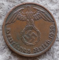 III.Birodalom horogkeresztes réz 1 Pfennig 1939A.