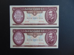 2 darab 100 forint 1992 Sorszámkövető bankjegyek UNC !   