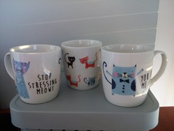 Porcelain tea cup, cat mug 3 pcs