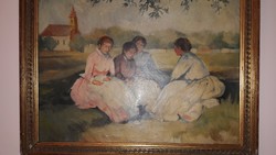 Nyilasy Sándor - Tápéi táj lányokkal festmény