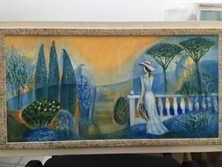 Garabuczy Ágnes  Firenzei kertben festmény 40x80 cm