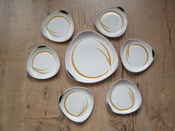 Hollóházi porcelán art deco 6 személyes porcelán süteményes készlet