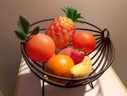 Retro műanyag gyümölcsös kosár régi konyhai déligyümölcs dekoráció