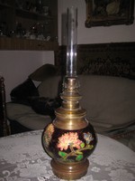 Antik  majolika petróleum lámpa , impozáns , szép műtárgy  18 x 33 cm + a cillinder